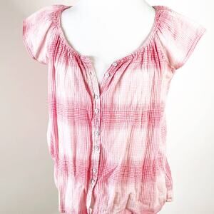 Columbia Women’s Top Medium pink plaid Button Front Short Sleeve